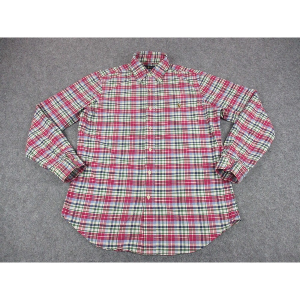Ralph Lauren Shirt Mens Small Pink Madras Plaid Oxford Cloth Button Down Pony